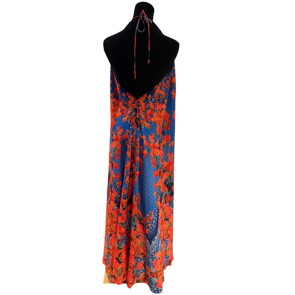 COF Colors of Fashion Floral Halter Maxi Dress Open Back High Low Hem One Size - Picture 2 of 4